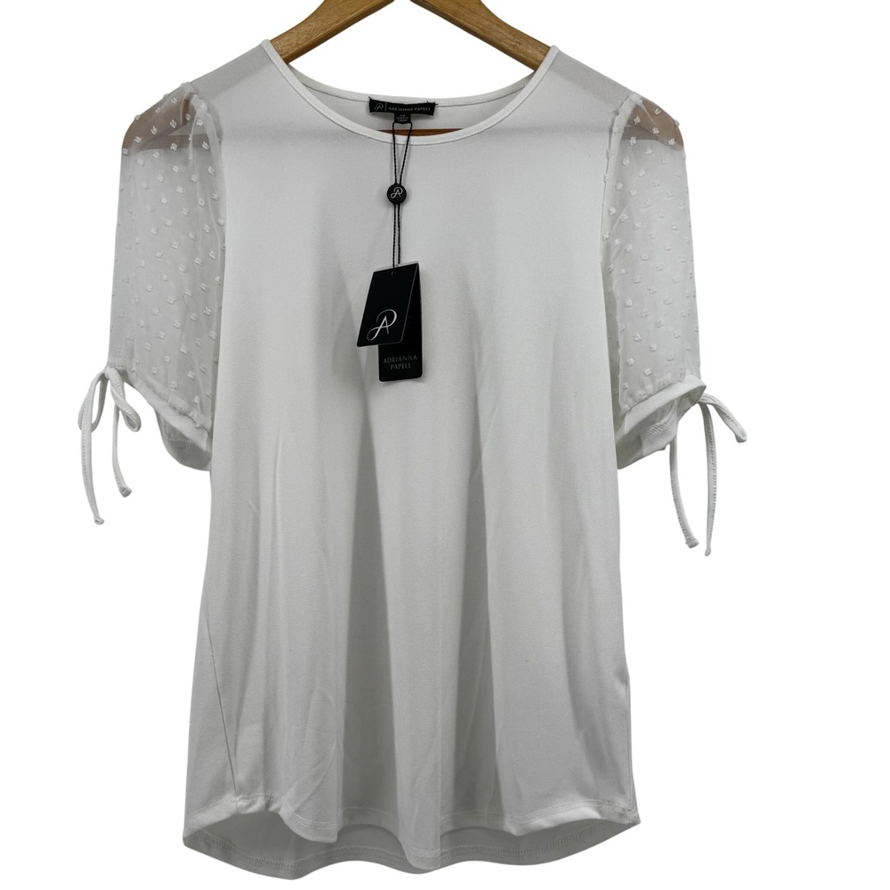 Adrianna Papell Ivory White Swiss Dot Sheer Sleeve Blouse XS Top Coquette‎ Girl
